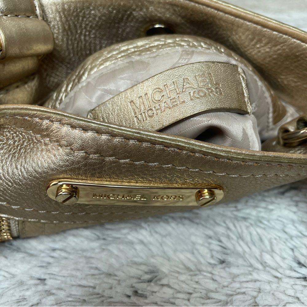 Michael Kors Moxley Small Leather Metallic Gold Crossbody - Picture 10 of 11